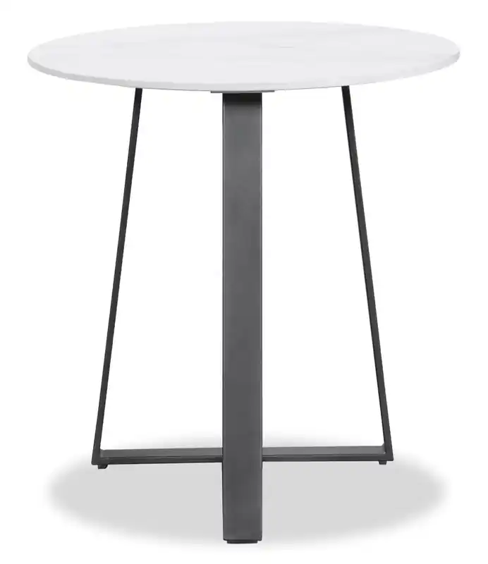 22 Modern Oval End Table - White Sinetered Stone with Dark Grey Metal Legs