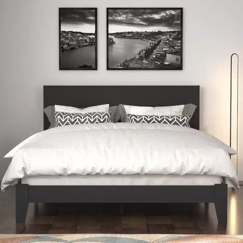 Queen Platform Bed with Headboard Black