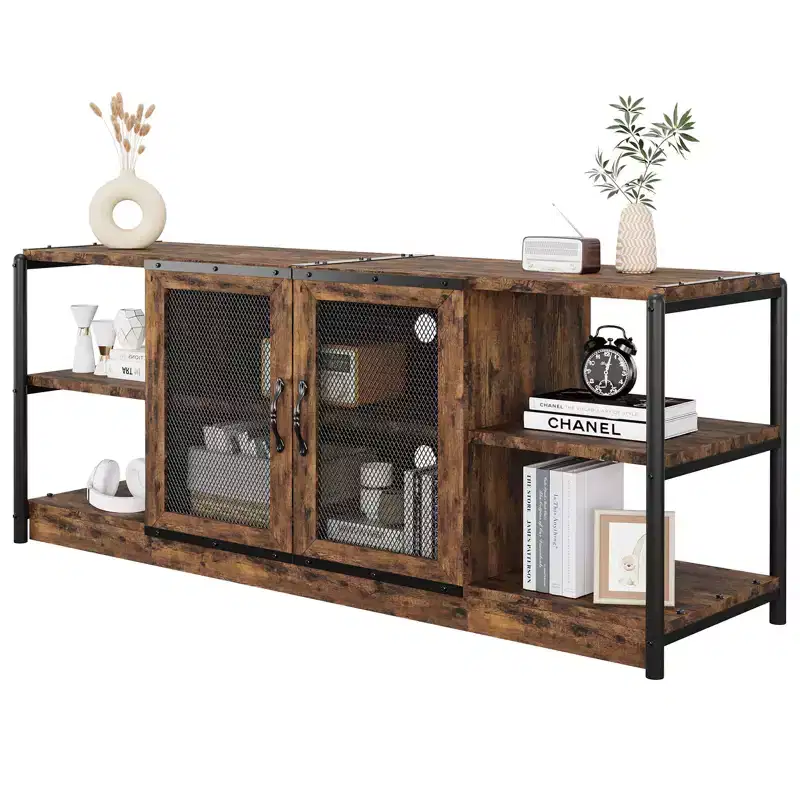 TV Stand Farmhouse Entertainment Center for 65 Inch TV Media Console Cabinet,Mesh Barn Door and Sturdy Metal Frame
