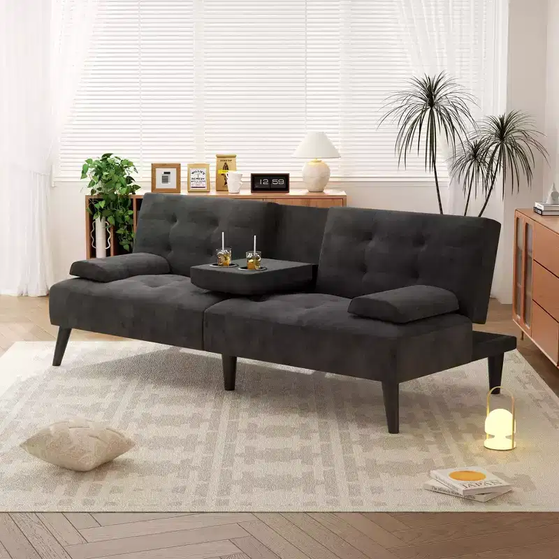 Celebalcony Convertible Futon Sofa Bed Couch, Small Sofa Couch Recliner, 64 Adjustable Sleeper Sofa Bed for Living Room, Removable Armrest