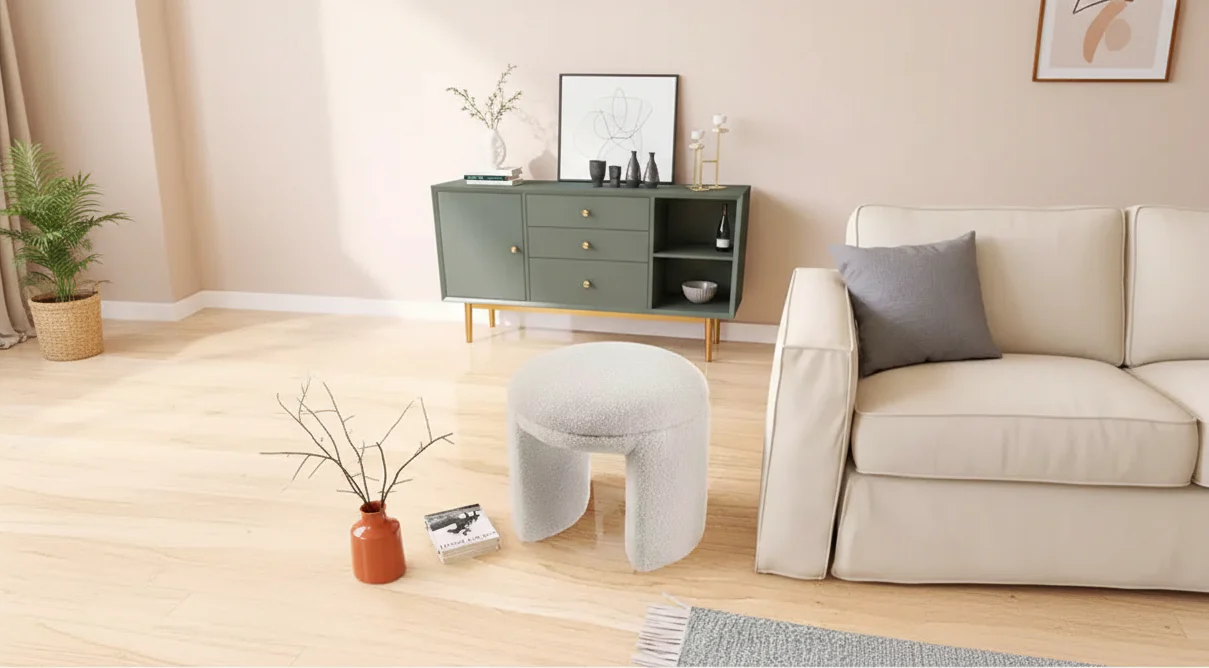 Faux Shearling Teddy Fabric Ottoman/Stool