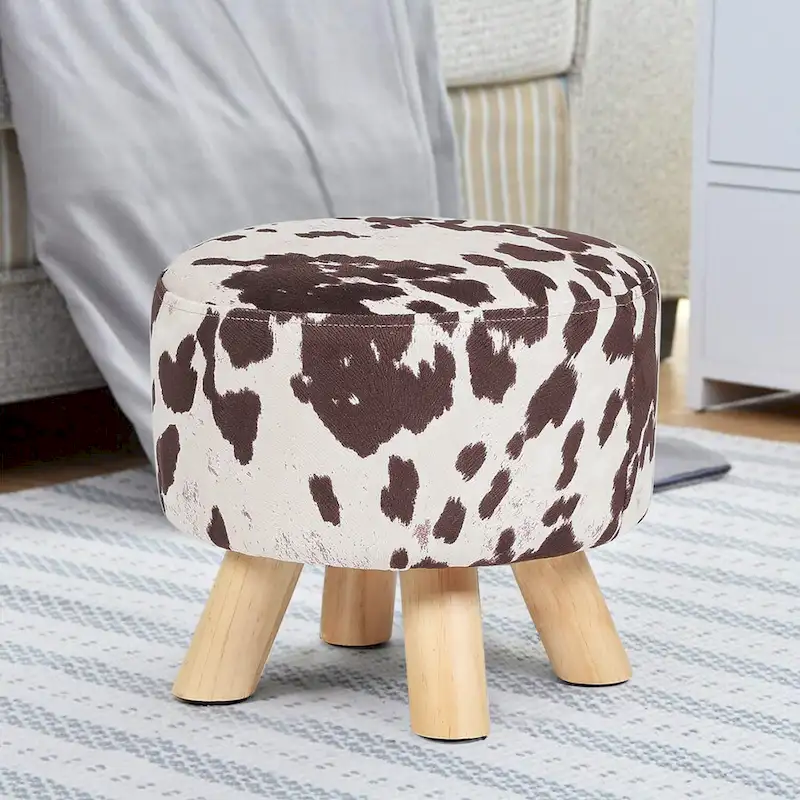 Adeco Cow Fabric Ottoman Bench Stool