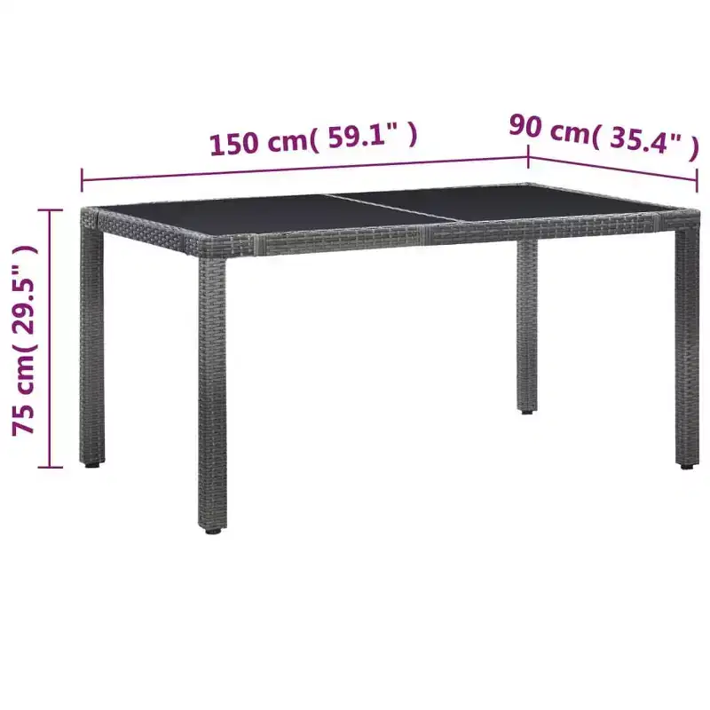 vidaXL Dining Set PE rattan, Steel, Tempered Glass Large
