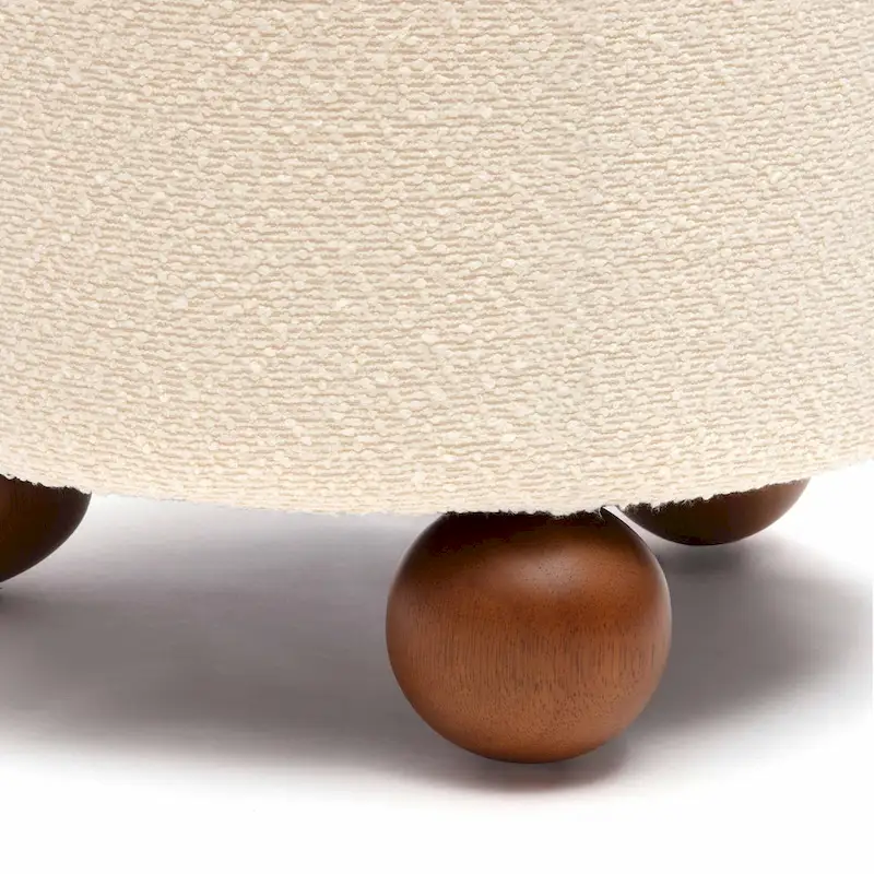 Boucle Upholstered Stool with Solid Wood Legs
