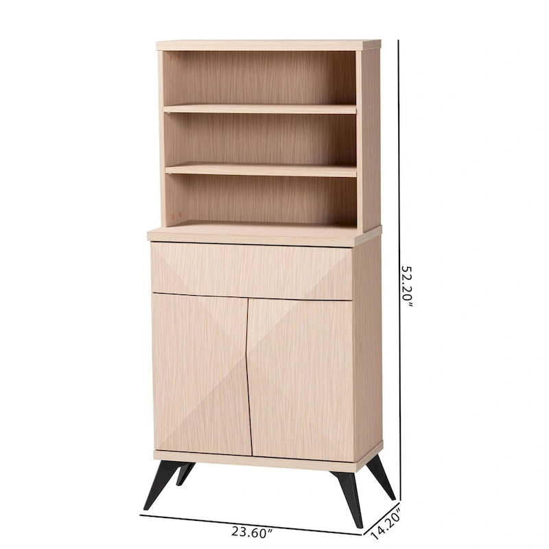 Draper Mid-Century Modern Two-Tone Light Brown and Black Wood Kitchen Cabinet