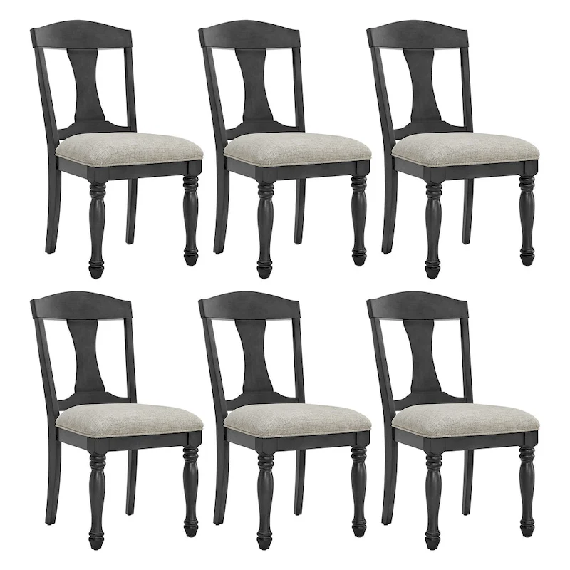 7 Pcs Solid Wood Dining Table Set, , Kitchen Extendable Dining Table Set with Curved Table and 6 Upholstered Chairs