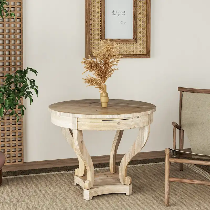 Curved Legs Farmhouse Style Small Size Round Dining Table Side Table Coffee Table for Dinette, Kitchen