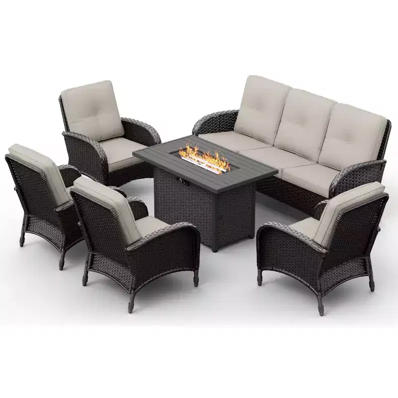 UPTIOT Outdoor Fire Pit Lounge Set with 4 Chairs, Sofa & Weatherproof Design for Ultimate Patio Entertaining