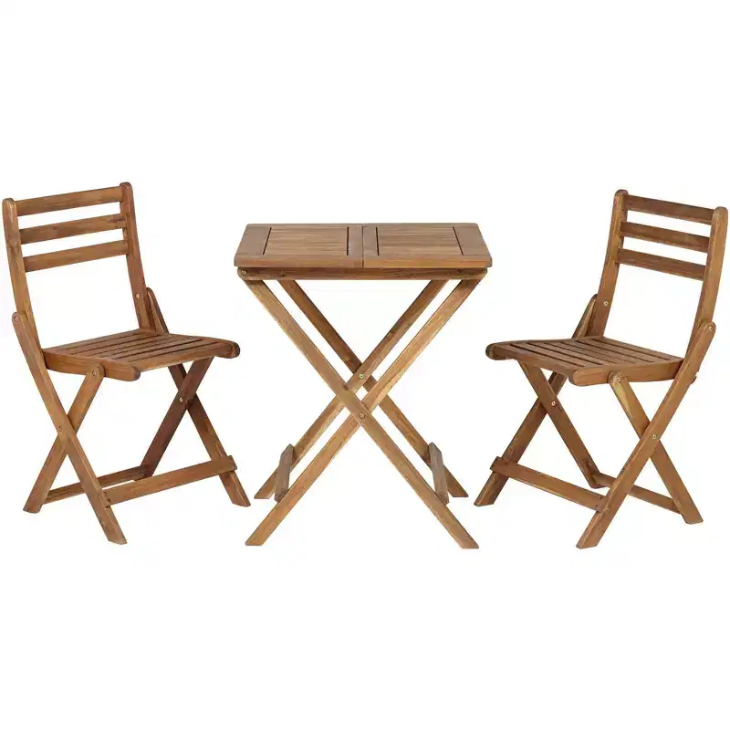 Teal Island Designs Coastal Wood 3-Piece Outdoor Bistro Folding Square Dining Table And Chairs 23 1/2 Wide Natural for Front Porch Patio