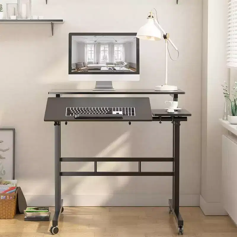 Black 31 Mobile Standing Desk C Adjustable Height Rolling Computer Table with Wheels for Home Office/Walking Pad