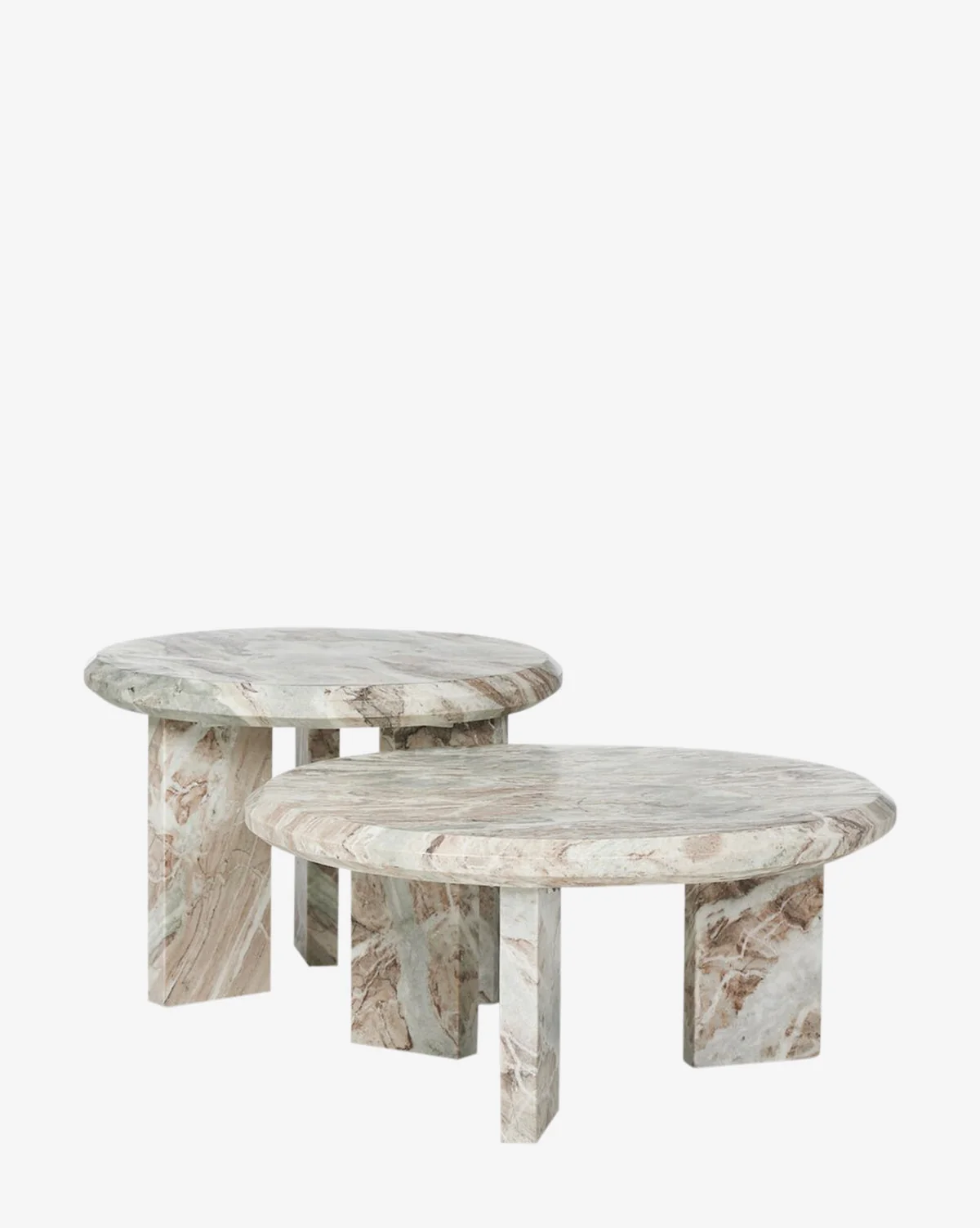 Modern Solid Marble Nesting Side Table Set with Round Sculptural Form for Living Room