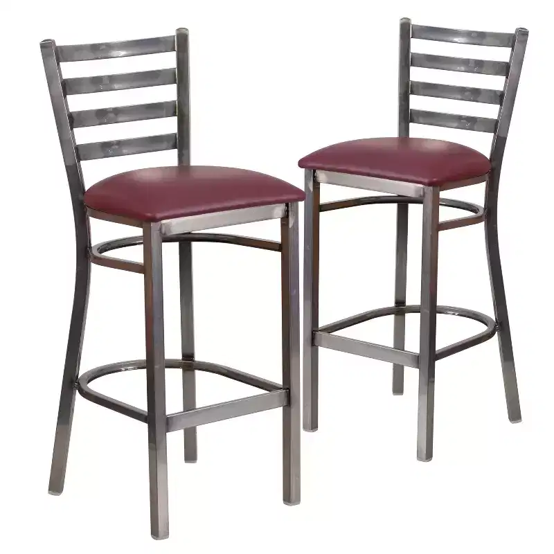 2 Pack Clear Coated Ladder Back Metal Restaurant Barstool