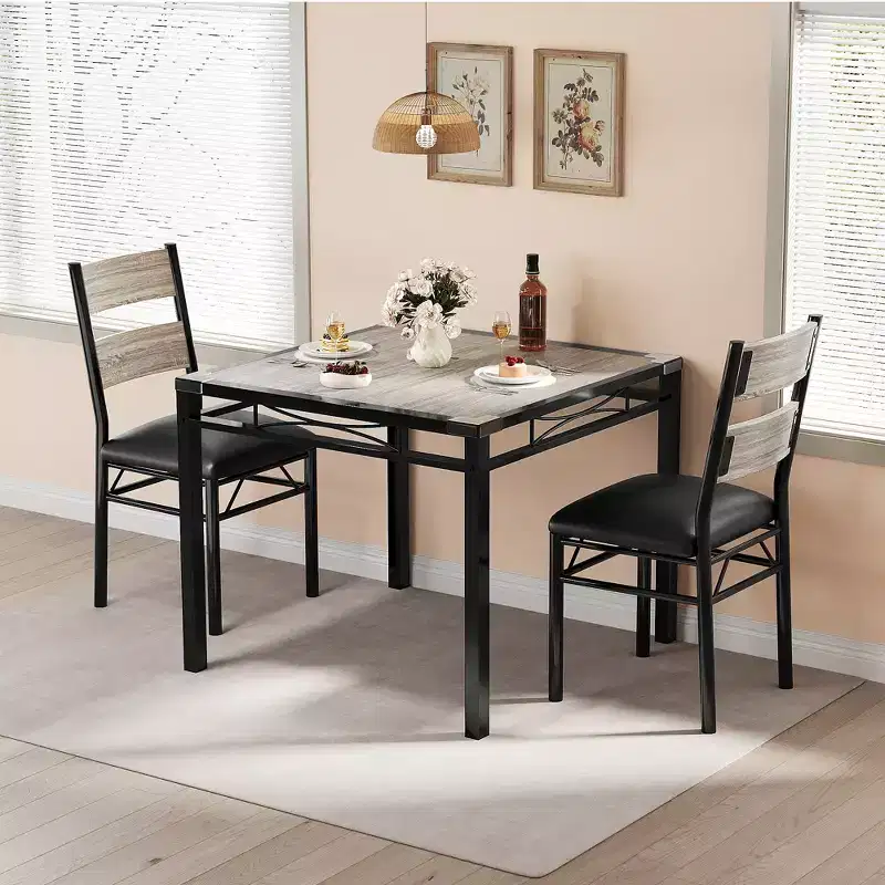 Space-Saving MDF Dining Table Set with Iron Base  Nesting Chairs for Small Kitchen, Apartment or Breakfast Nook