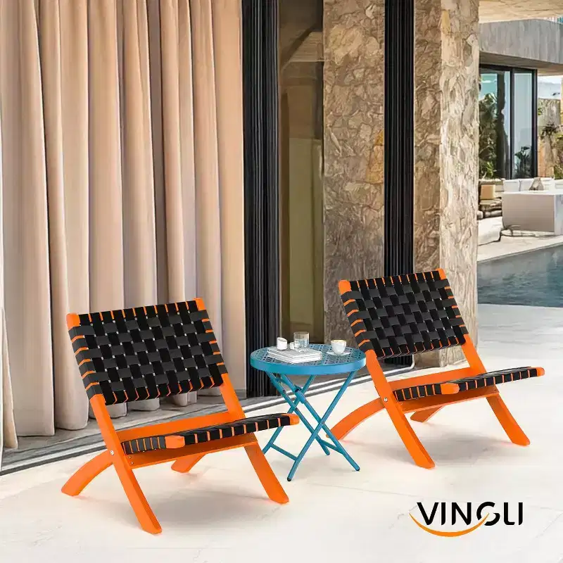 VINGLI Patio Folding Side Table, Small Outdoor Table with Everlasting Floral Pattern and Sturdy X-Shaped Metal Frame Ideal,Blue, 1 Pack