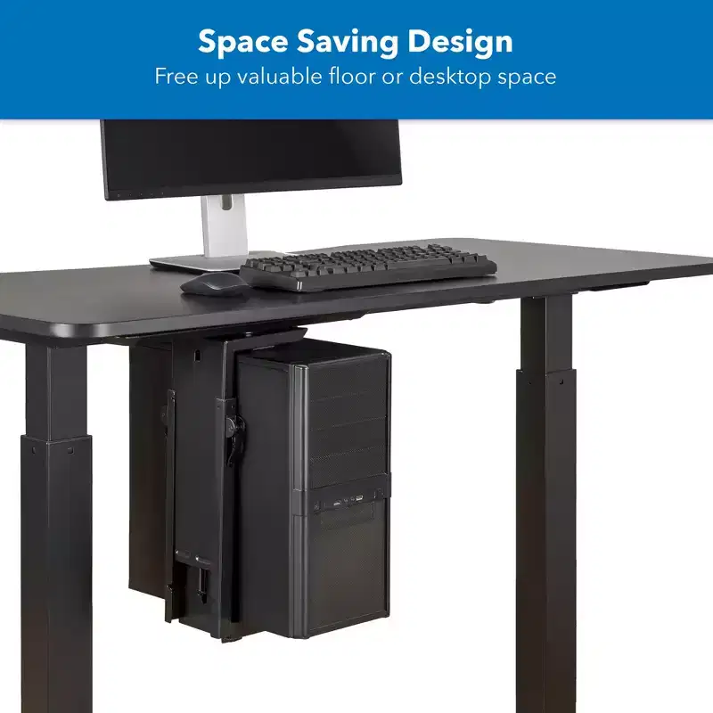 Heavy Duty Deluxe Under Desk CPU Mount with Sliding Tracks, Height Adjustable, 33 Lbs Capacity, Black