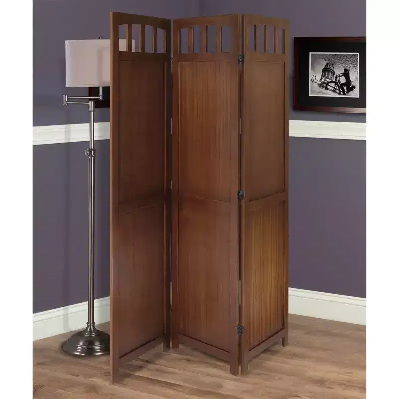 William Folding Screen - Antique Walnut - Winsome: Beechwood 3-Panel Privacy Partition