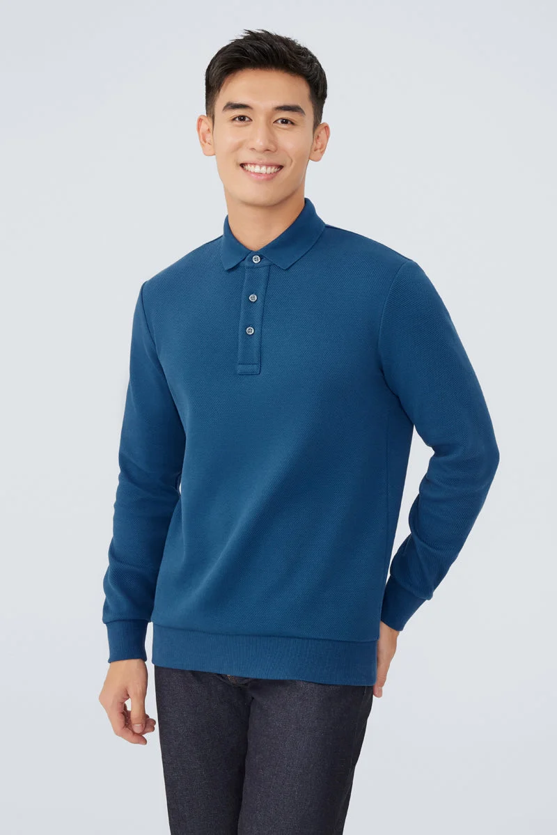 Jacquard Long Sleeve Polo – Teal