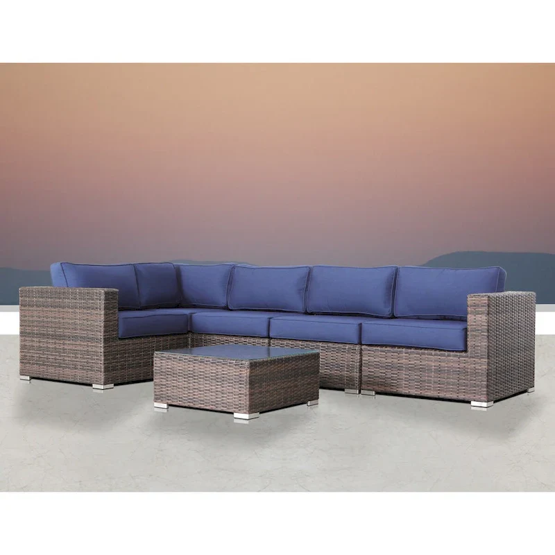 LSI 6 Piece Sectional Seating Group With Sunbrella Navy blue Cushion
