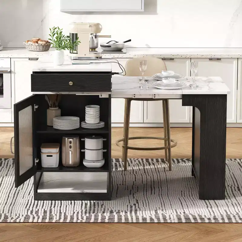 Modern Kitchen Island with Extendable Dining Table, Space-Saving Kitchen Storage Table for Kitchen or Dining Room-Panipeachy