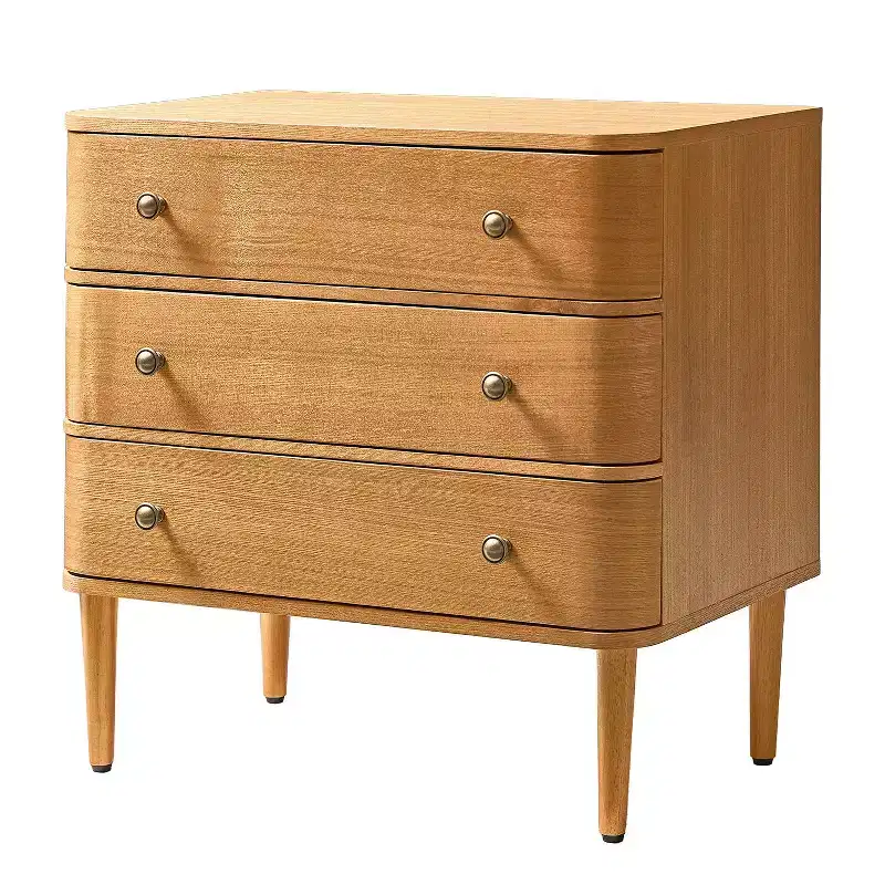 Noah Modern 26W 3-Drawer End Table with Solid Wood Legs Built-in Outlet|ART OF LIVING DESIGNS-OAK