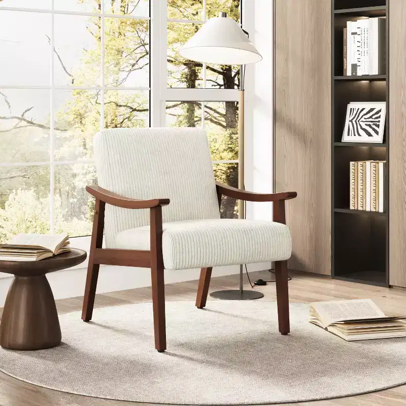 Mid-Century Corduroy Fabric Armchair Accent Chair for Living Room, Bedroom