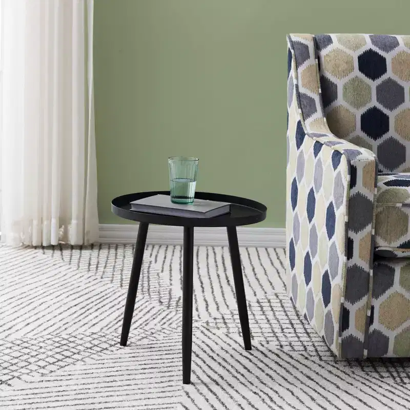Round Metal Side Accent End Table, Nightstand Accent Table, Black