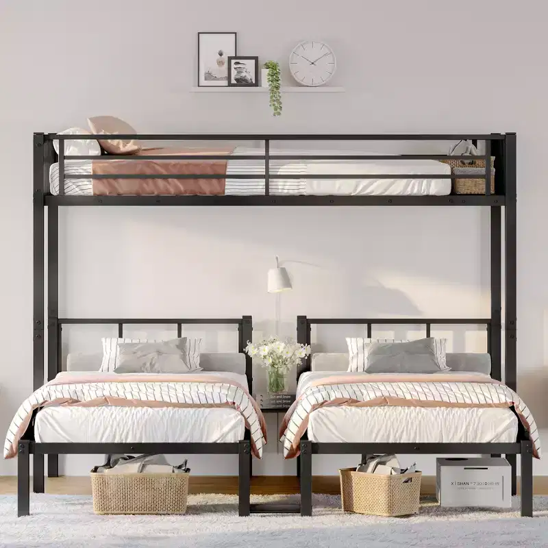 Bellemave Twin over Twin & Twin Bunk Beds for 3, Twin XL over Twin & Twin Bunk Bed Metal Triple Bunk Bed,Black