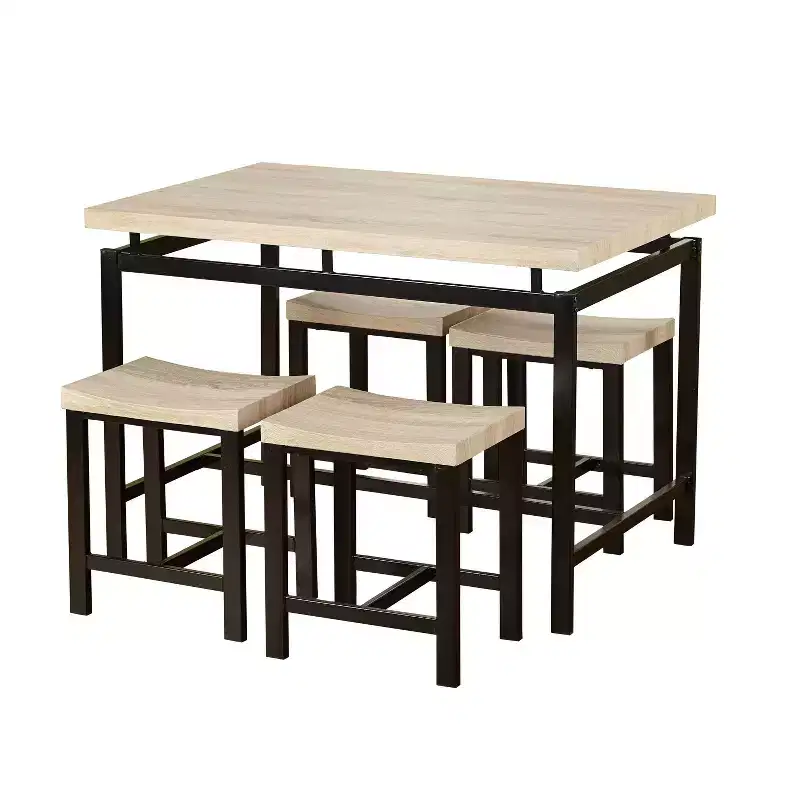 Natural & Black Rectangular Dining Set, Seats 4, 5-Piece