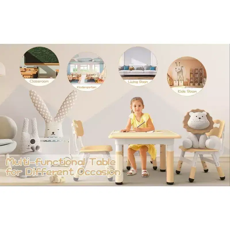 Height Adjustable Kids Table and Chairs Set with Storage, Toddler Activity Desk with Graffiti Desktop & Non-Slip Legs for Drawing and Learning