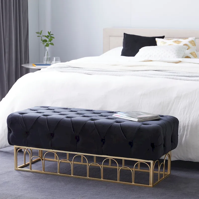 Metal Bench with Gold Base - Black - Roche River Decor - 20W x 49L x 18H