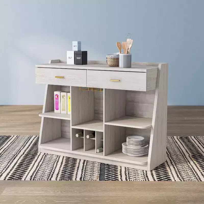 47" Farmhouse 5 Shelf Buffet with Wine Storage White Oak