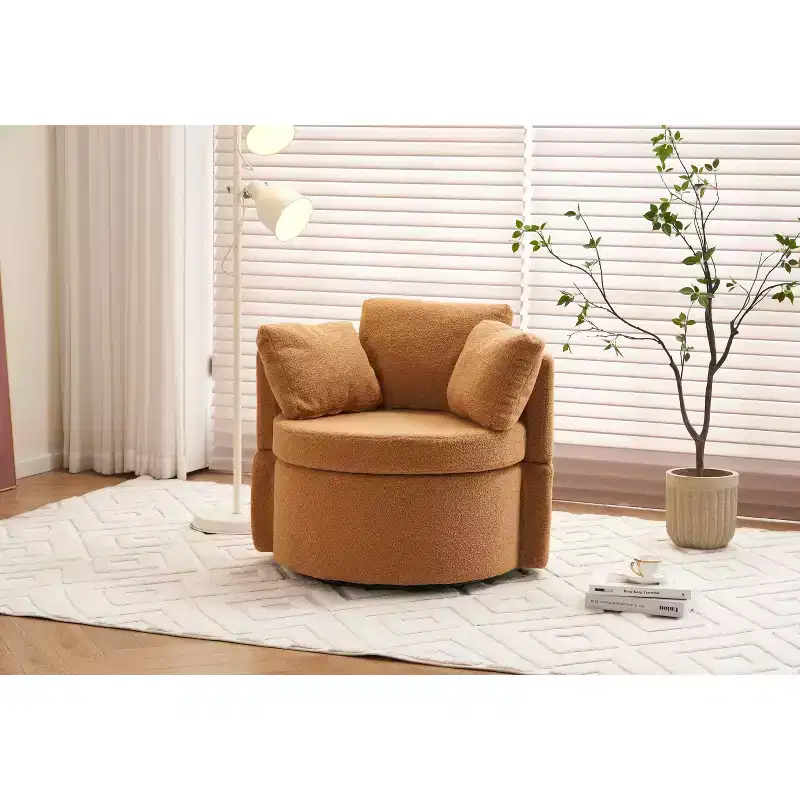 MAYEERTY Teddy Fabric Swivel Storage Chair, Back Cushion, Living Room, Khaki