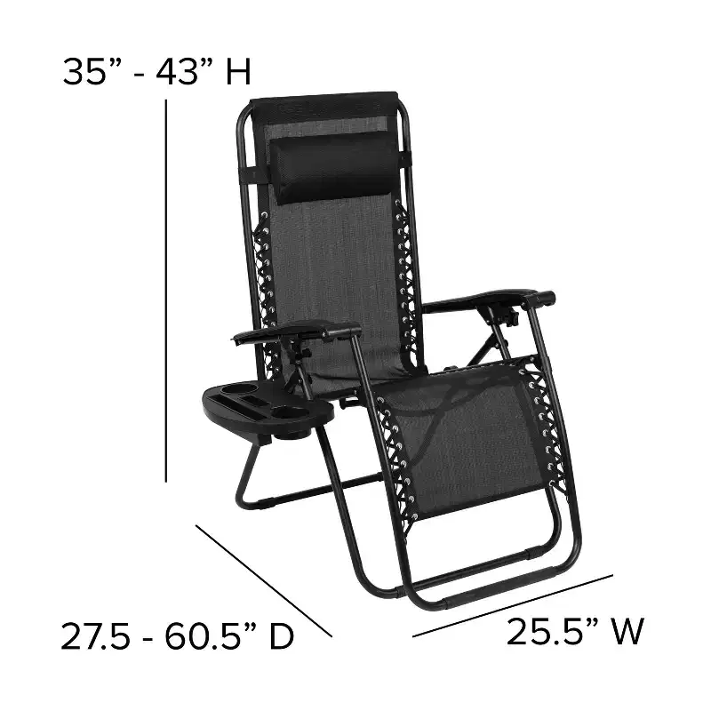 Merrick Lane Set of 2 Folding Mesh Upholstered Zero Gravity Chair with Removable Pillow and Cupholder Tray