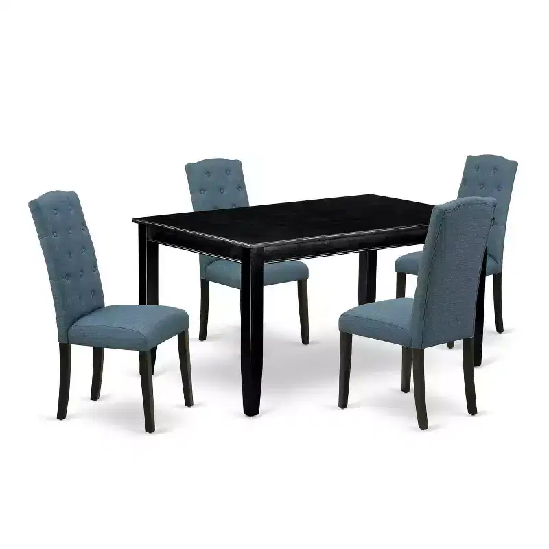 HomeStock 5-Pc Black Finish Solid Wood Top - Rectangular Dining Room Set - Seats 4