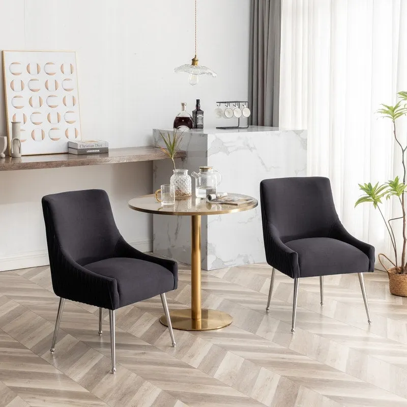 SEYNAR Modern Velvet Pleated Finish Back Dining Chair Set of 4 with Rear Handle