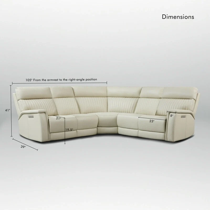 Genuine Leather Power Recliner Sectional with Power Ajustable Headrest and Lumbar, Zero Gravity, 2StationaryArmlesschairs