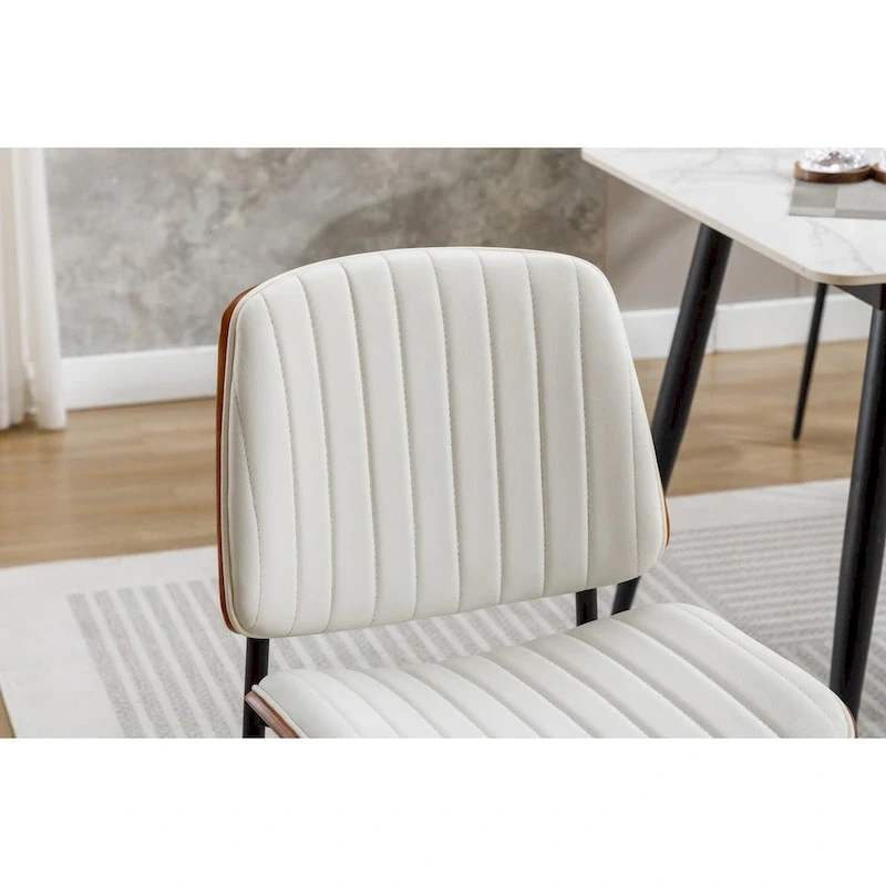 Dining Chairs Set of 2 Mid Century Modern Retro Faux Leather Chair with Bentwood Upholstered Seat Metal Legs Adjustable Foot