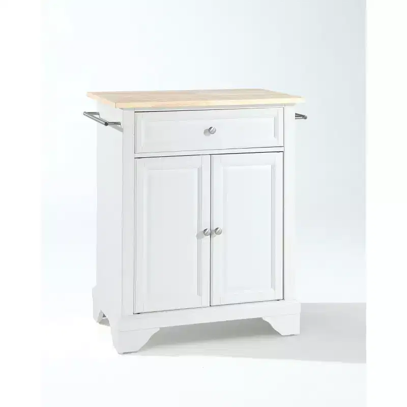Lafayette Wood Top Small Portable Rolling Kitchen Island Storage Cart, Microwave Stand, White