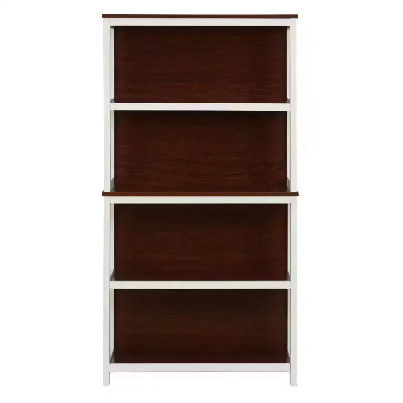 LuxenHome 4-Shelf 59.5 H x 31.38 W Cherry and White Manufactured Wood Bookcase Brown