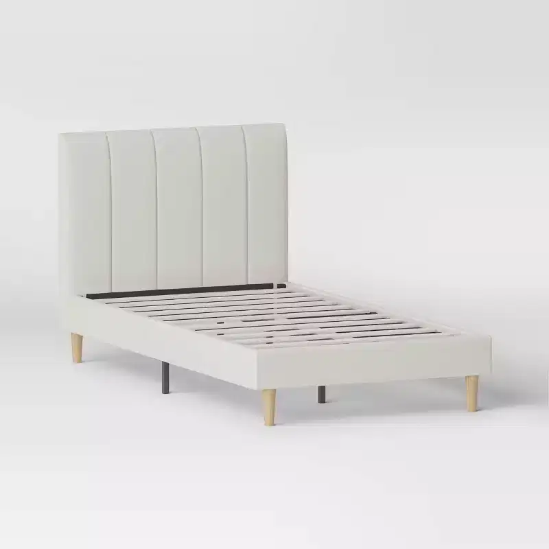 Twin Bed Cream - Room Essentials™: Upholstered Headboard, Plywood Frame, No Box Spring Needed