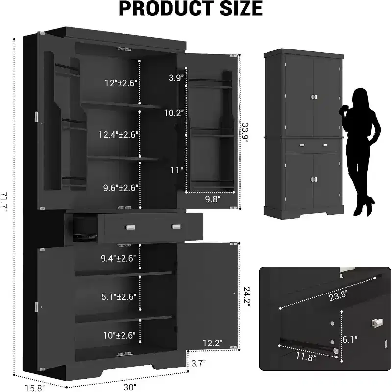 72 Inch Pantry Cabinet, Space-Saving Wood Kitchen Storage Cabinet with Drawer