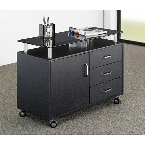 Porch & Den Montgomery Extra Wide Glass Top Rolling Cabinet
