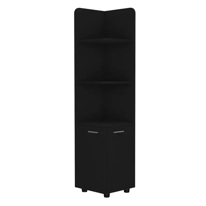 Bathroom Floor Storage Cabinet, Tall Bathroom Storage Unit with 2-Door Base Cabinet, 3 Tier Open Shelves