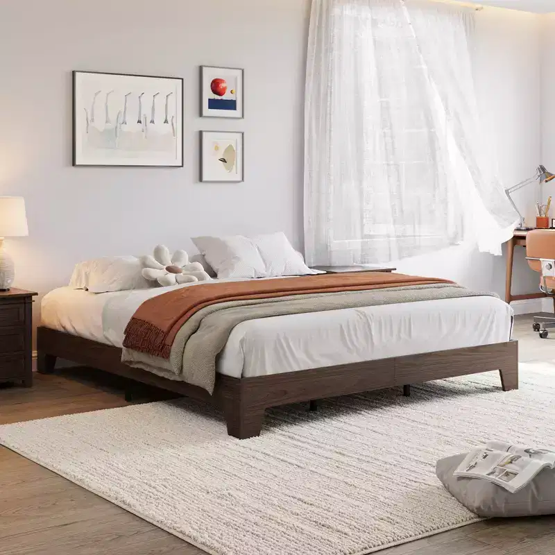 Mid-Century Modern Twin Platform Bed Frame, Sturdy Wood Slats, 10.2 Height, Strong Support, Underbed Storage, No Box Fresh Needed, Easy Assembly