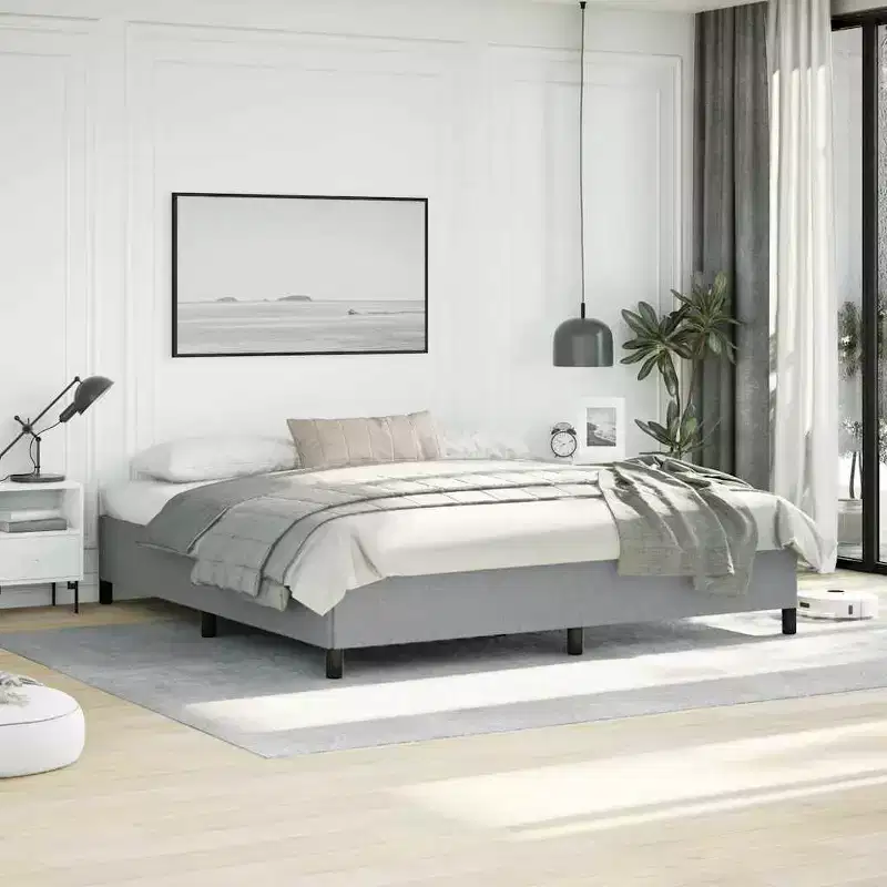 Bed Frame Light Gray 100% polyester fabric, plywood, engineered wood