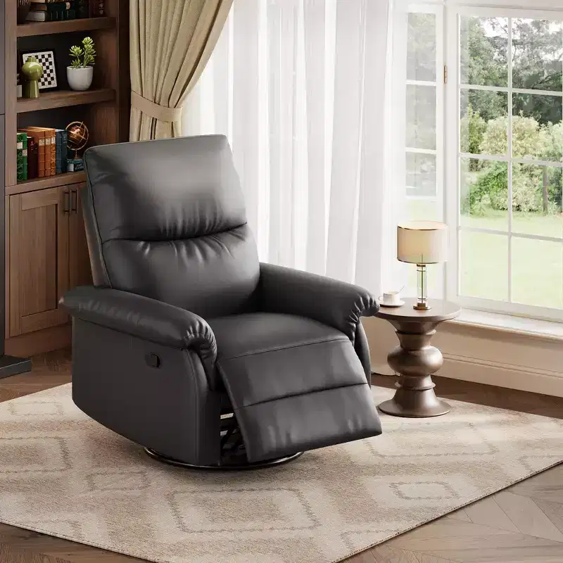 360 Swivel Rocker Glider Recliner Chair, PU Leather Nursery Sofa with Deep Padded Seat & Armrests for Living Room, Bedroom & Nursery