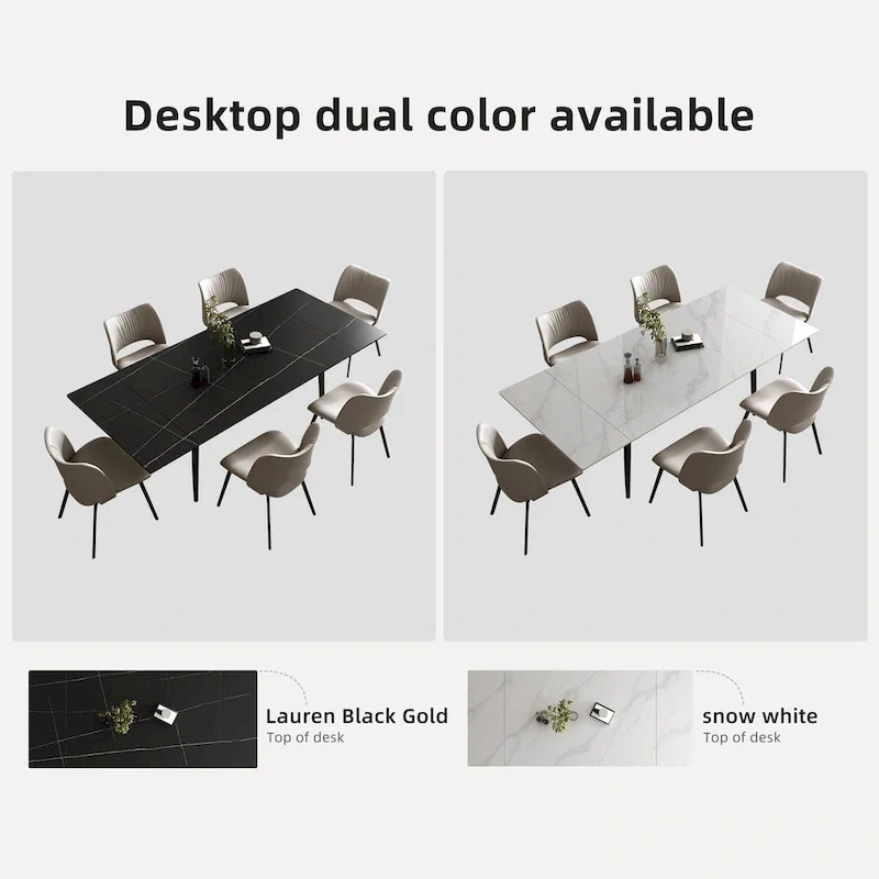5 Piece 62.9 inch to 94.4 inch Extendable Dining Table Set with Sintered Stone Top 4 Chairs