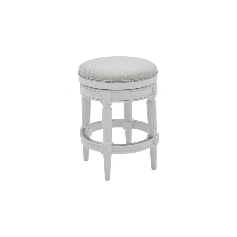 HomeRoots 26 White Solid Wood and Fabric Backless Counter Height Swivel Bar Chair