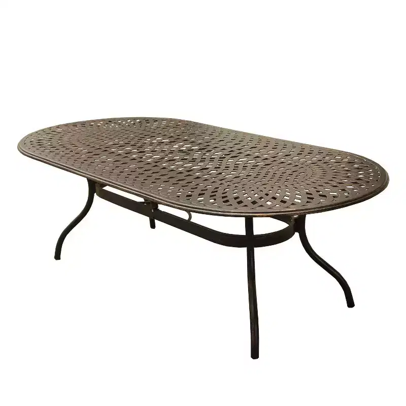 11pc Patio Dining Set with 95" Contemporary Modern Mesh Lattice Aluminum Oval Table with Ten Chairs - Bronze - Oakland Living: UV-Resistant