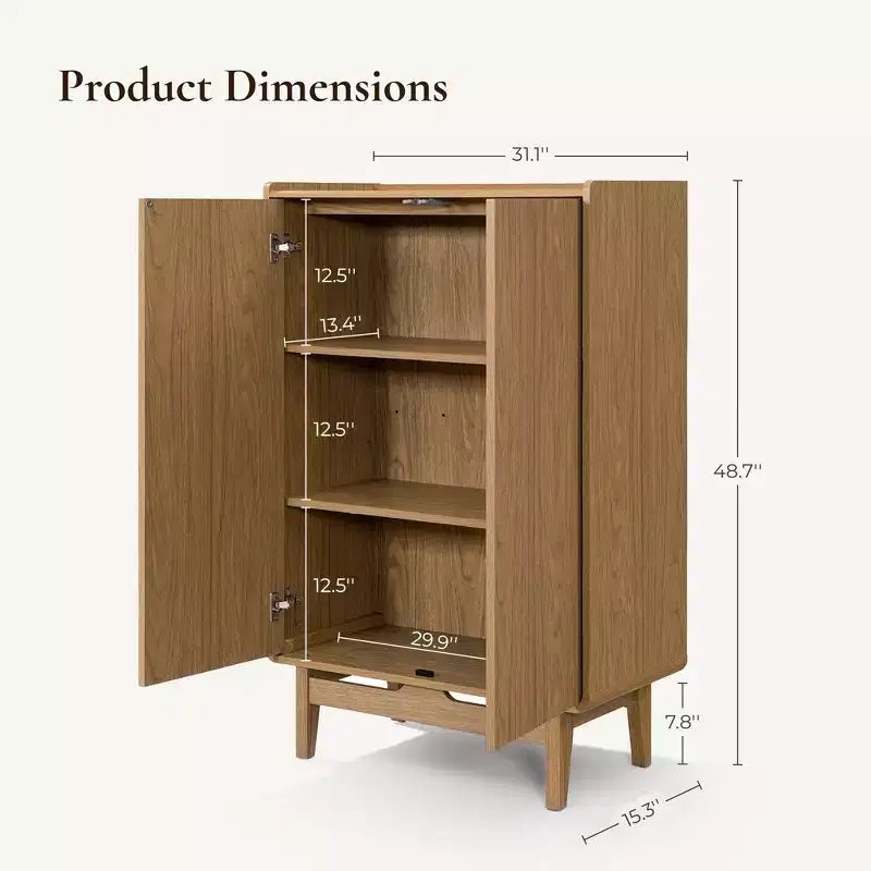 LuxenHome Oak Manufactured Wood 2-Door 31.1 W x 48.7 H Cabinet with Tray Top Brown